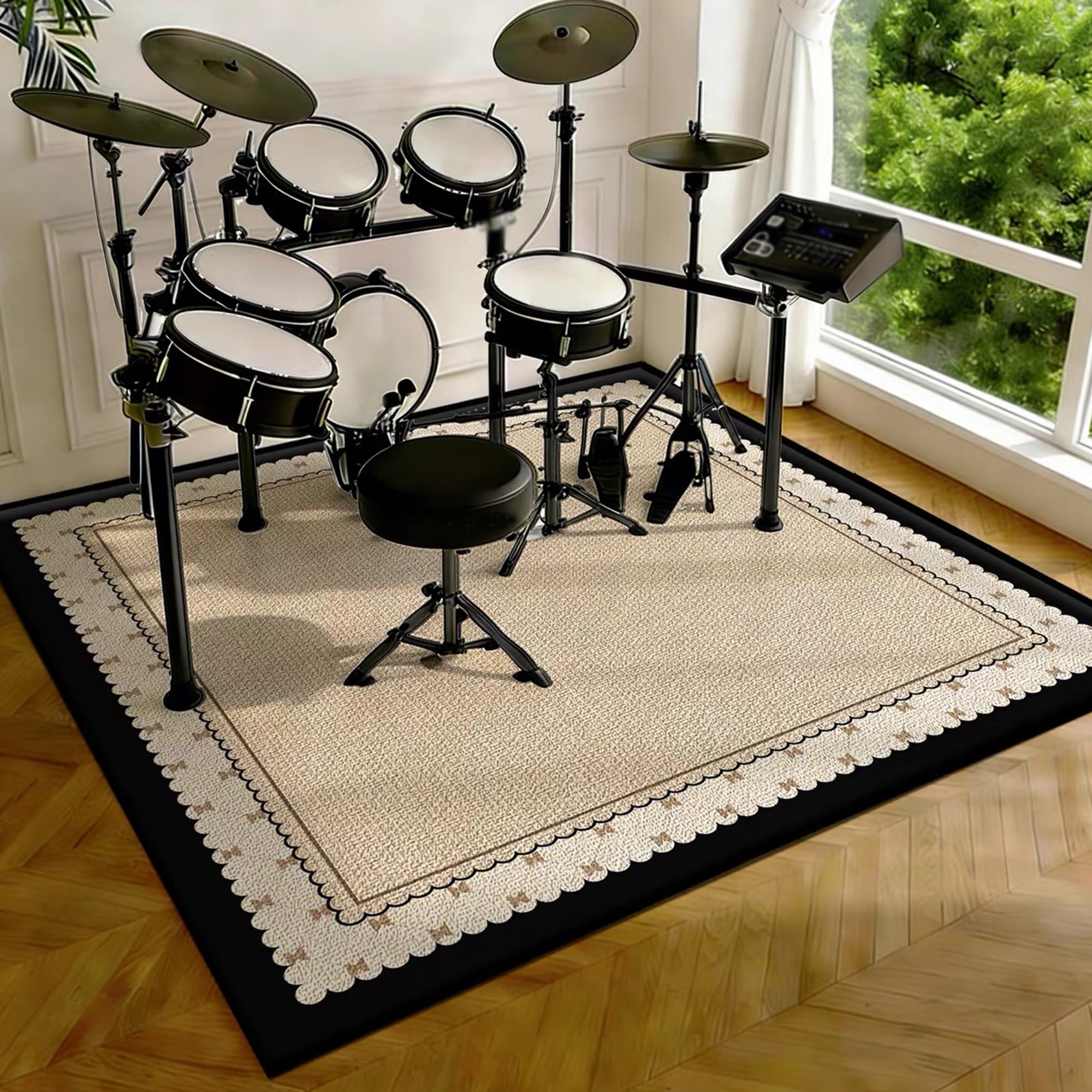 Drumming Drum Rugs, Drum Mat Drum Rug Non Slip Soundproof Mats, 230 x 180 cm Drum Carpet for Drummers Outdoor, Electronic Drum Set Practice Music Rug, Floor Protection Pad for Splash Cymbal Stands