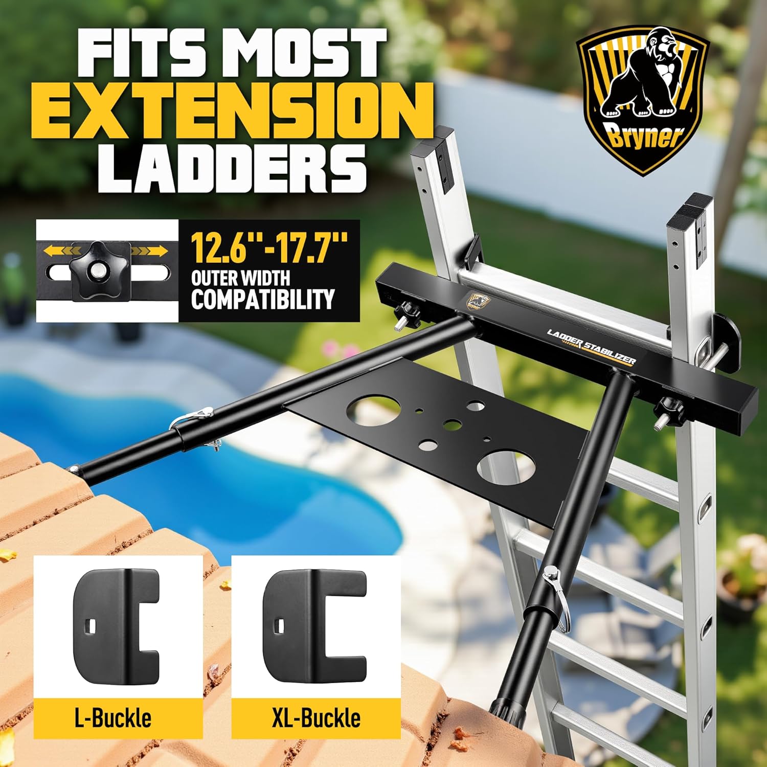 Ladder Stabilizer, Extension Ladder Stabilizer for Roof Wall Standoff Ladder Accessory Safety Stability Aviation Grade Aluminium, Adjustable Length 22-29.5In Ladder Stabilizer