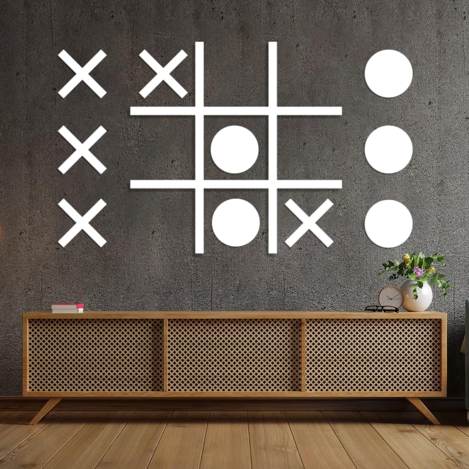 Metall-Wanddeko, Tic-Tac-Toe, Tic-Tac-Toe-Deko, Brettspielkunst, Lustige Deko, Spiel-RoArt, für Ro (Schwarz, 60 x 60 cm)