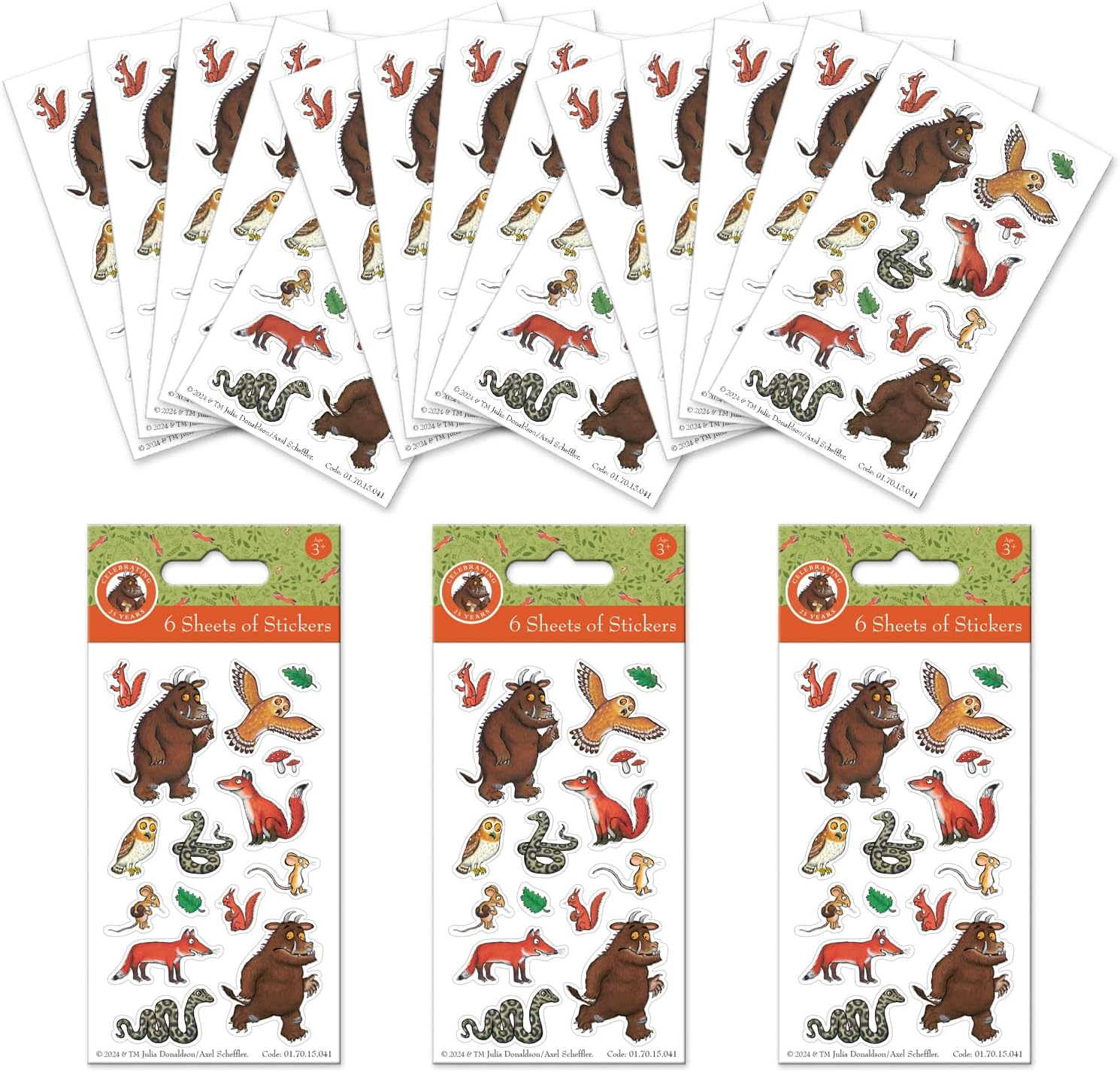 The Gruffalo Party Bag Sticker Bundle (18 Sheets) | Limited Edition, 25th Anniversary of The Gruffalo Merchandise | Official Licensed Product | Perfect as Party Bag or Stocking Fillers | Kids Age 3+