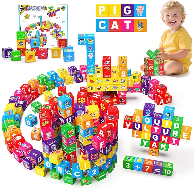 Magnetic Blocks for Toddlers 1-3, 1.4 inch Large Montessori Building Blocks | Number ABC Learning Toys for 1 2 3 4+ Year Old Gifts, 36pcs Sensory Magnet Cubes, Preschool Educational Sorting Stacking Toys