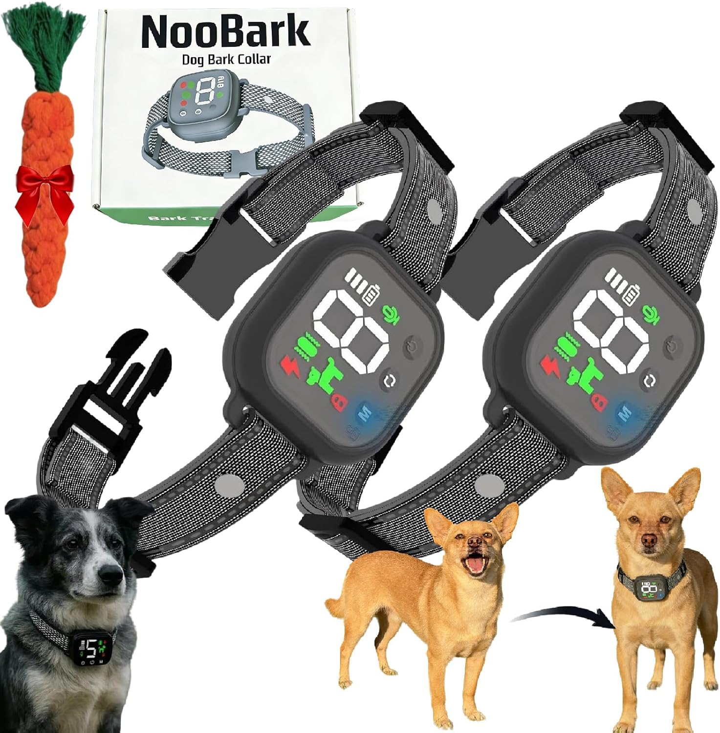 Dog Bark Collar, Dog Bark Deterrent Devices, Waterproof Rechargeable Smart Collar, Anti Barking Training with 8 Adjustable Sensitivity Beep Vibration for Small Medium Large Dogs (Black*2)