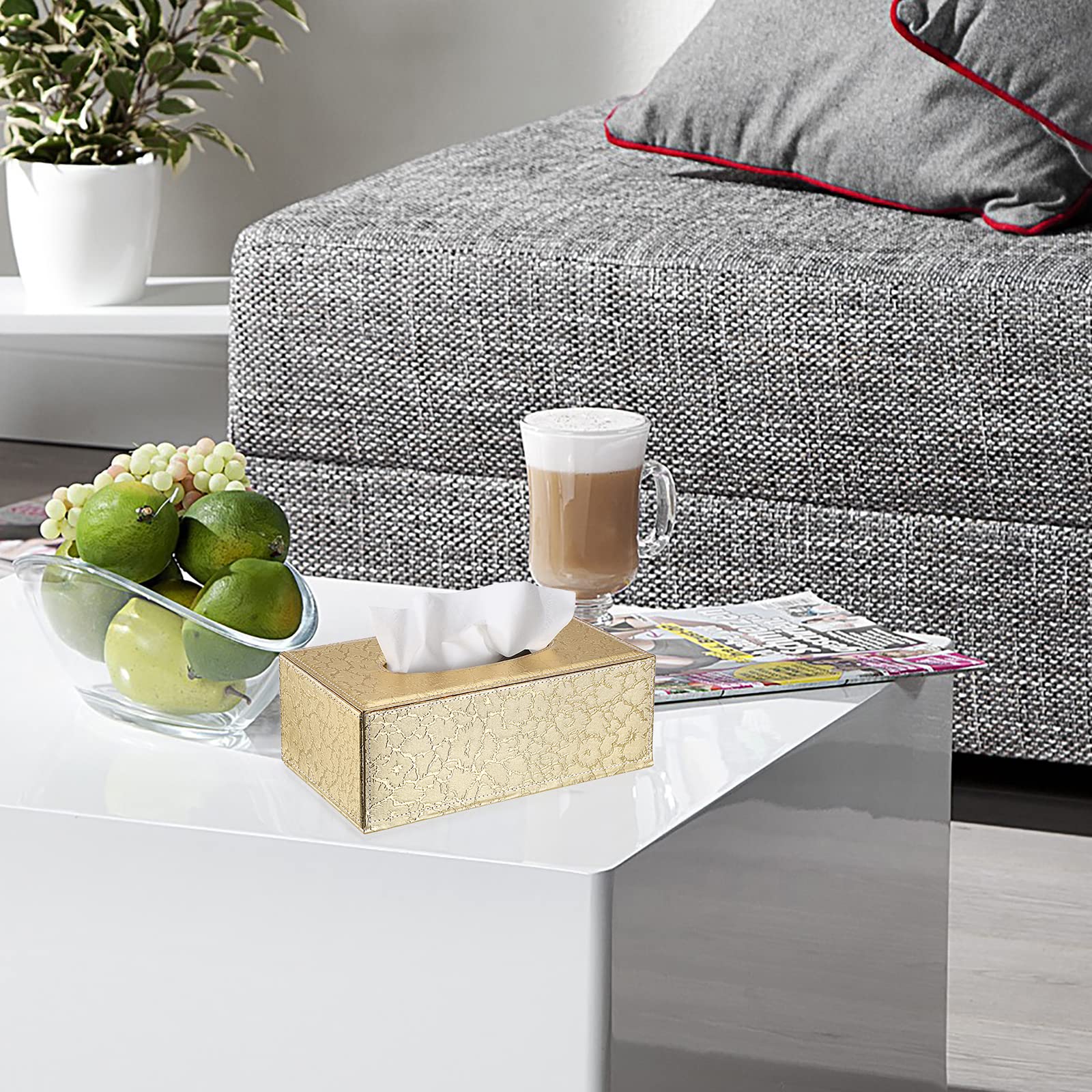 Taschentuchbox Rechteckige Kosmetiktücherbox Kunstleder Papiertaschentuchbox mit Goldener Blitz Taschentuchhalter 25x14x11cm Tissue Box für Esszimmer Wohnzimmer Schlafzimmer Auto Büro Hotel