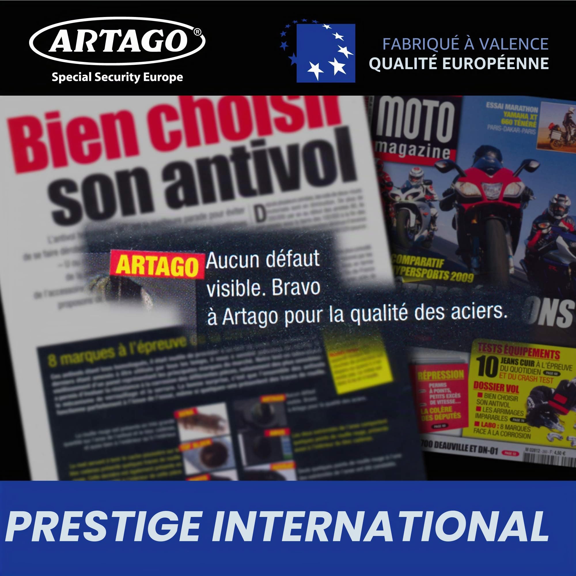 Artago 69T120 Chaine Antivol Moto Lourde + Mini U, Sécurité Maximale Homologué SRA, Sold Secure Gold, ø15mm 120cm, Cadenas Mini U en Acier Forgé MONOBLOK, Sécurité Maximale Testée, BUNKER SELECTION