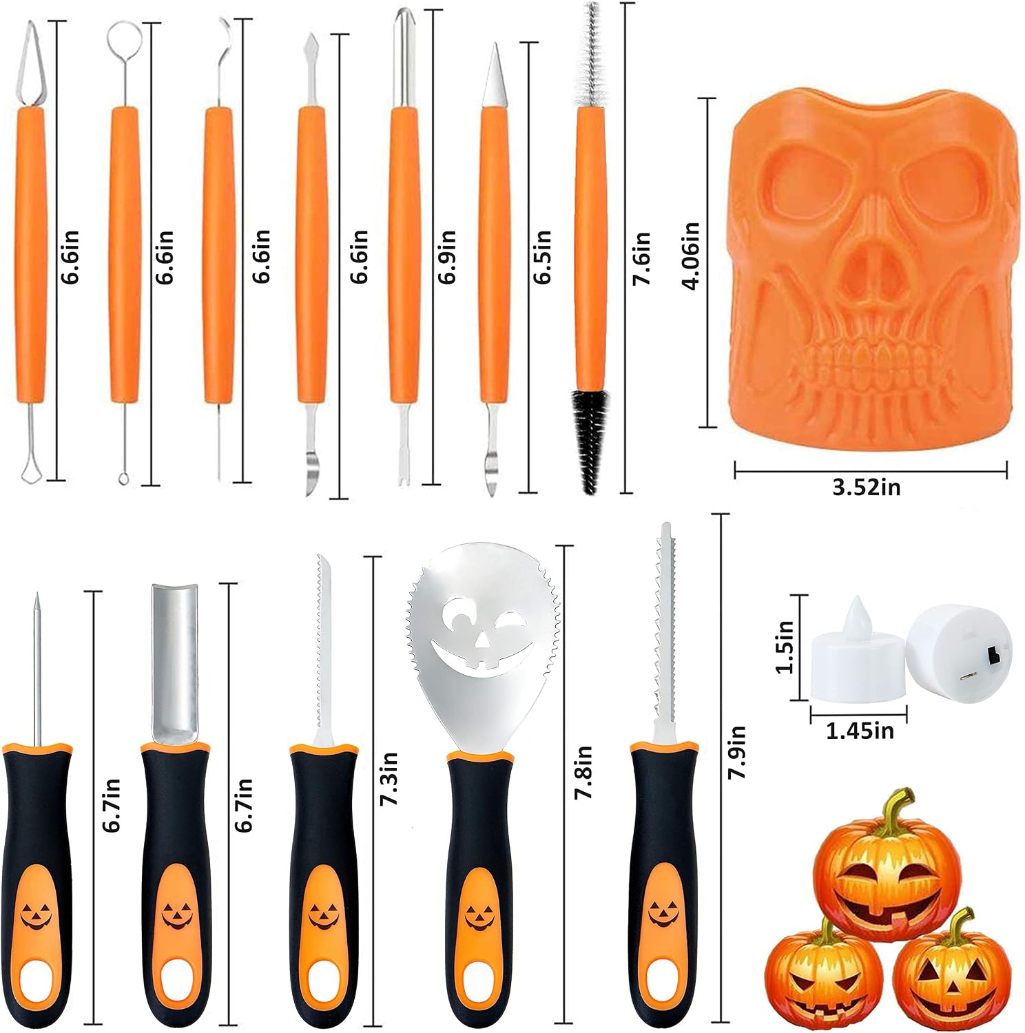 Halloween Pumpkin Carving Kit, TROPICALTREE 21Pcs Pumpkin Carving Tools Accessories, Professional Carving Knife Set Stainless Steel with Stencils & Storage Bucket for Halloween Decoration (21PCS)