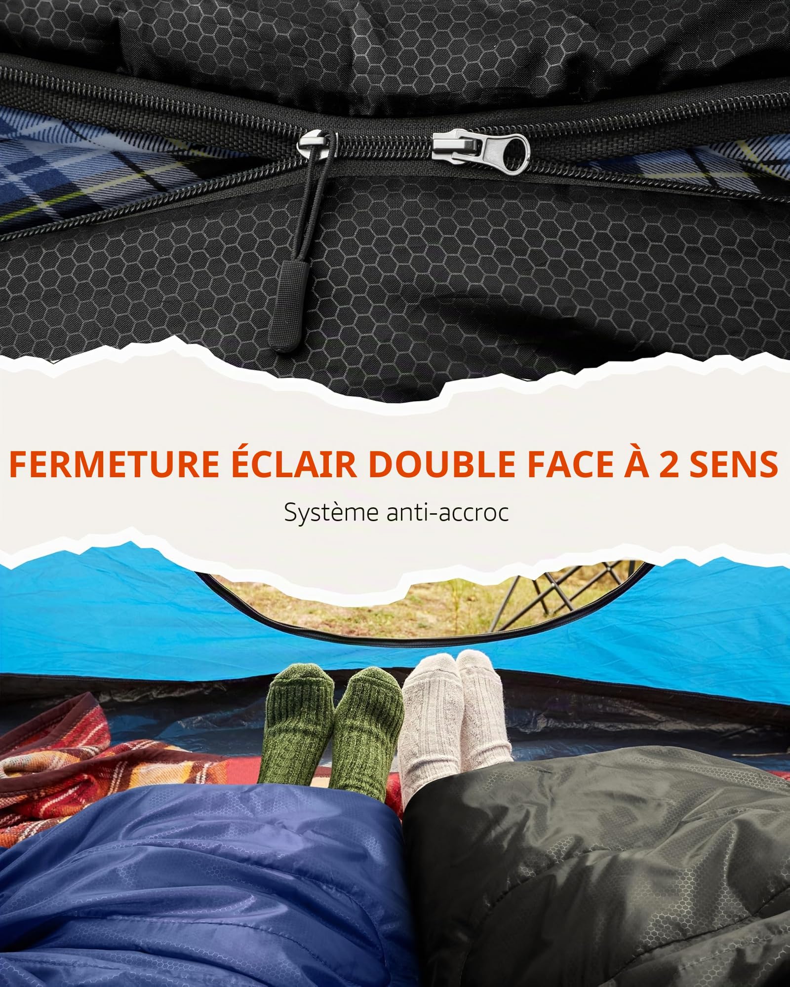 Sportneer Sac de Couchage Adulte, Flanelle Sac Couchage Confortable - Compact - 3 à 4 Saisons - Temps Froid pour la pêche au Camping，2kg