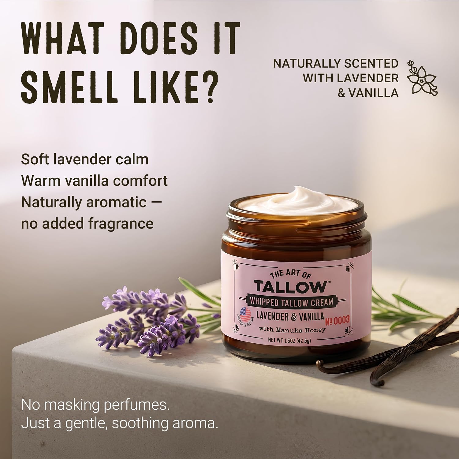 Tallow Face Moisturizer – Lavender Vanilla Beef Tallow for Skin, Whipped Tallow Cream with Manuka Honey & Organic Jojoba Oil, Face Cream, Grass Fed & Finished, Made in USA, 1.5 oz