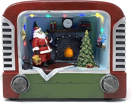 allgala Hecho a mano de poliresina, decoración de casa de Navidad, decoración coleccionable con USB y batería, doble fuente de alimentación, TV