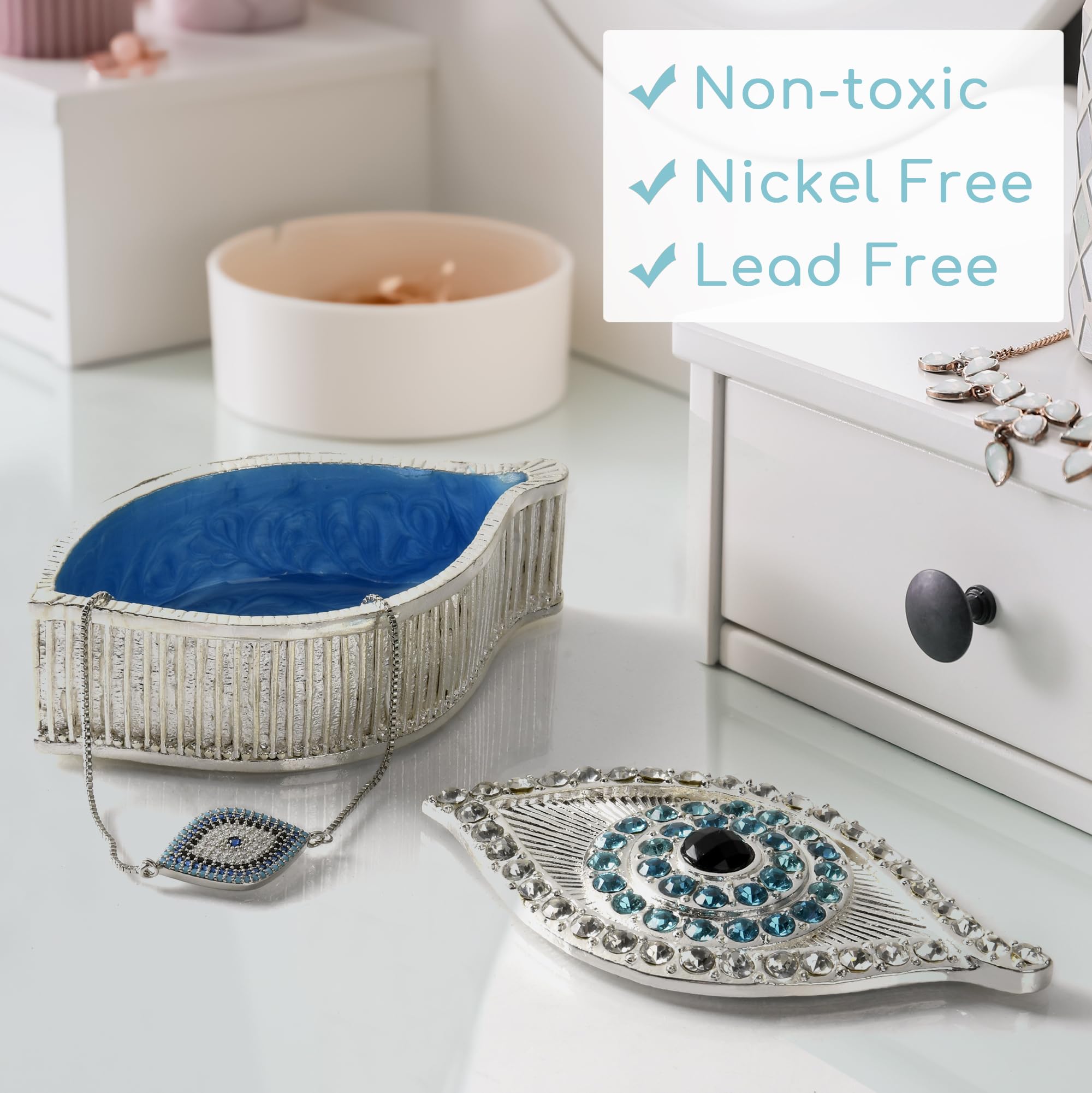 Joyero de mal de ojo, caja de recuerdo dorada hecha a mano con cierre magnético y cristales, almacenamiento decorativo para pulseras, collares, decoración bohemia para el hogar
