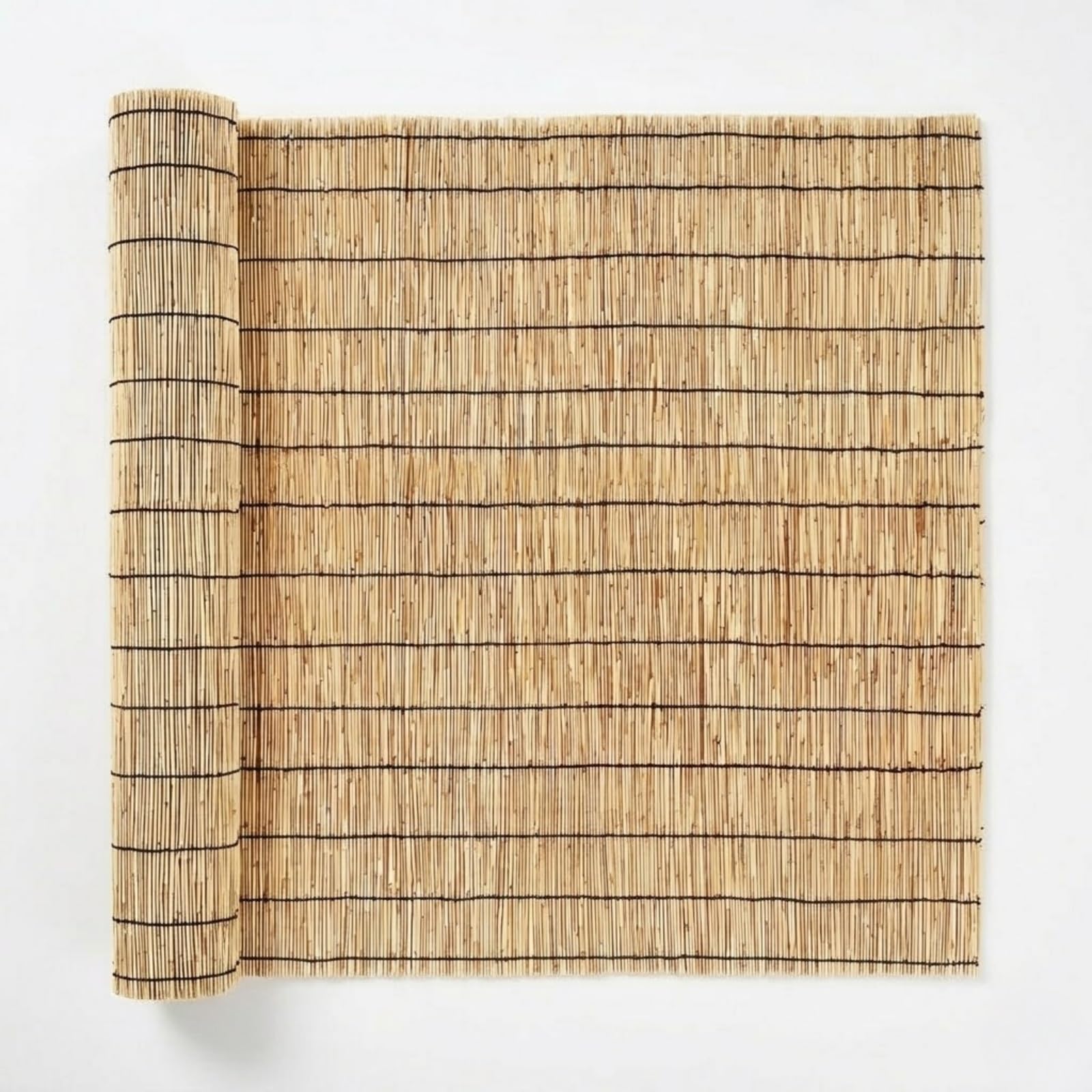 Arella in Canna di Palustre Carbonizzata, Canniccio Naturale 6-10mm con Filo in Nylon, Frangivista per Giardino Balcone e Terrazza, Ombreggiante e Resistente (2.13x6 M)(Naturale,1.22 m H x 6.25 m L)