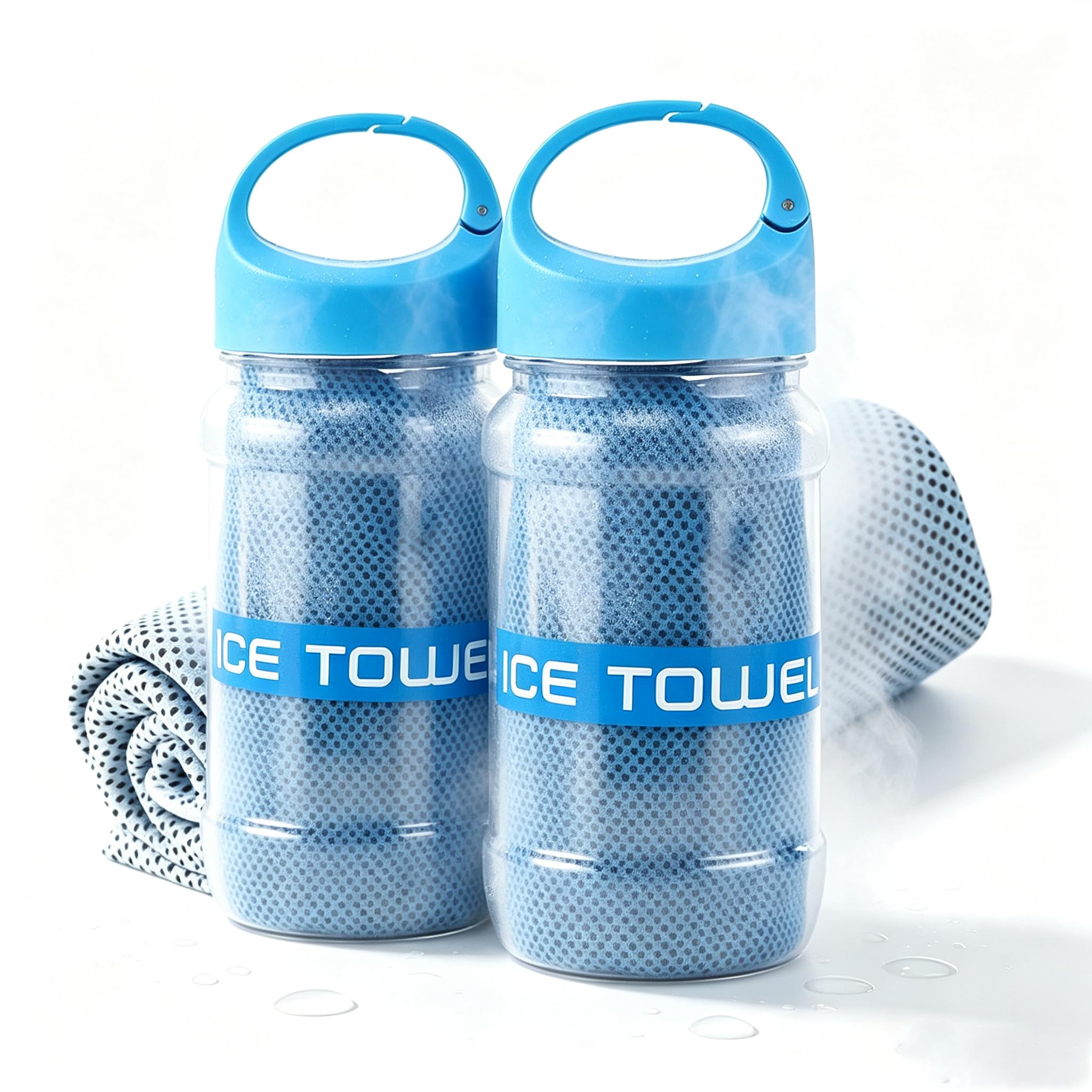 EIRZNGXQ Cooling Towel with Storage Bottle, Ice Sweat Towel, Soft Breathable Quick Dry Towels for for Golf Sport Running Gym Camping Sport and Exercise (blue 2pcs)