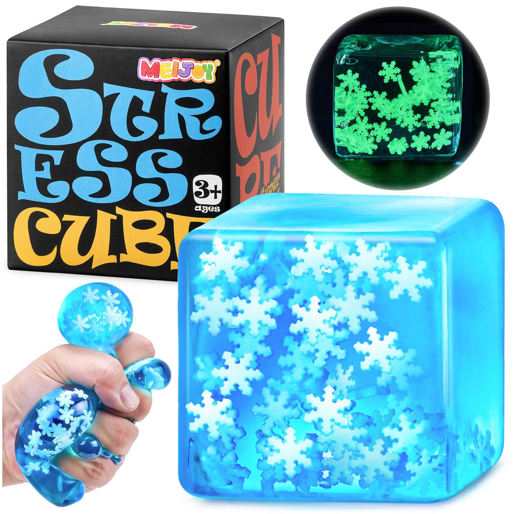 Squishy Fidget Toys Adults Stress Cube - Glow in The Dark Snowflakes Sensory Toys for Kids with Autism Stress Balls for Kids Teens Squeeze Squishy