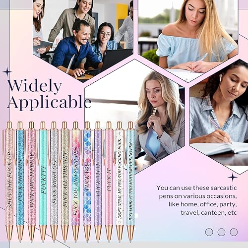 Vista 6 de Glenmal 12 bolígrafos divertidos con purpurina y palabras negativas divertidas para adultos, novedosos y divertidos refranes humorísticos