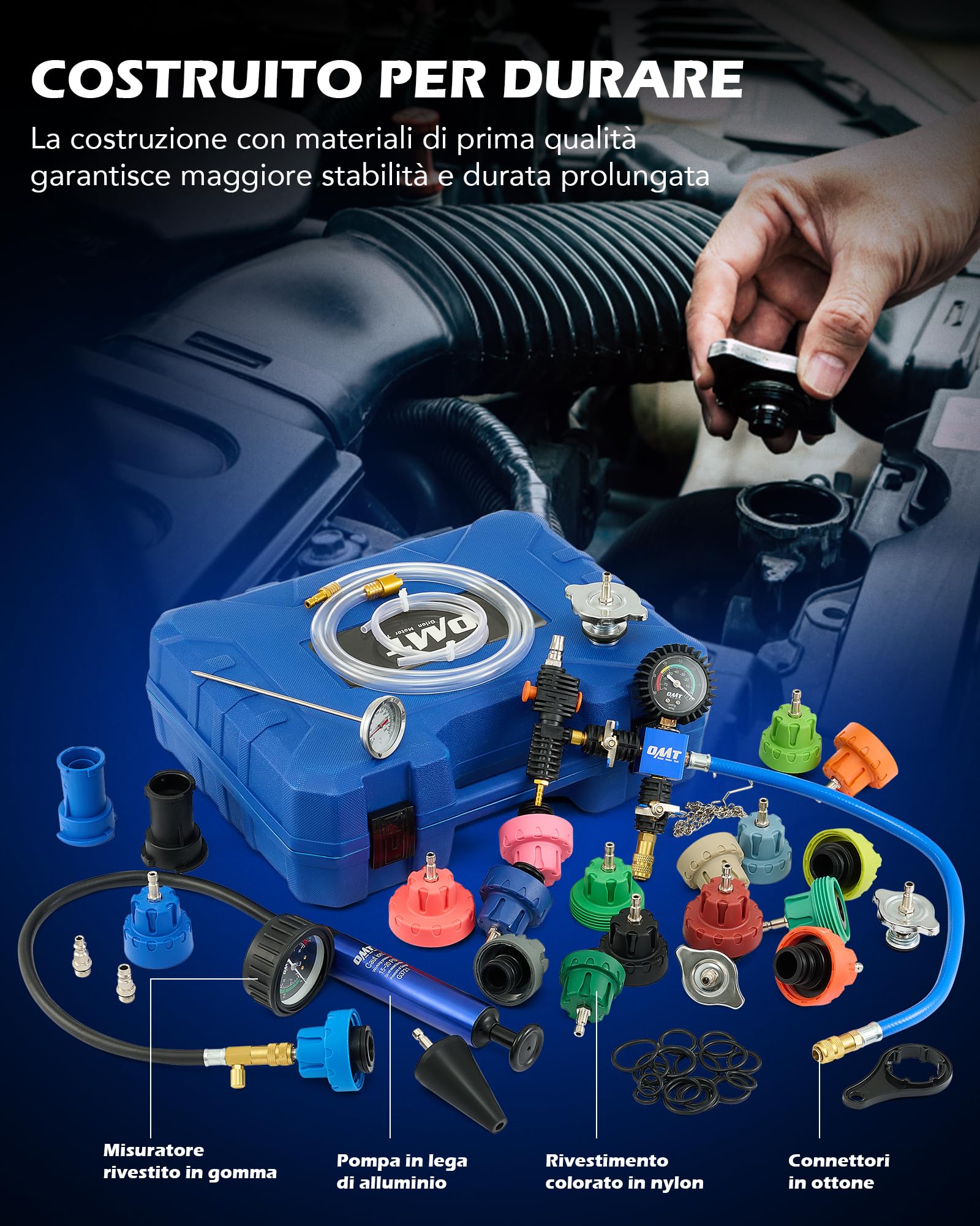 Orion Motor Tech 31 Pezzi Universale Radiatore Pressione Tester Kit con 23 Adattatori, Kit di Prova della Pressione del Sistema di Raffreddamento del Radiatore con Spurgo e Pompa del Vuoto