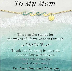 Dainty Gold Bracelet with Initials, Gifts for Women Initial Bracelets for Women Mom Gift Teen Gifts Trendy Stuff Wave Bracelet Grandma Graduation Gifts for Her 2025 Daughter Friend Letter A-Z Birthday Christmas Jewelry