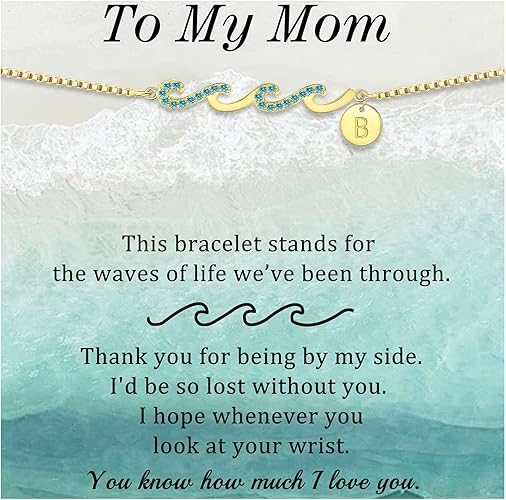 Dainty Gold Bracelet with Initials, Gifts for Women Initial Bracelets for Women Mom Gift Teen Gifts Trendy Stuff Wave Bracelet Grandma Graduation Gifts for Her 2025 Daughter Friend Letter A-Z Birthday Christmas Jewelry