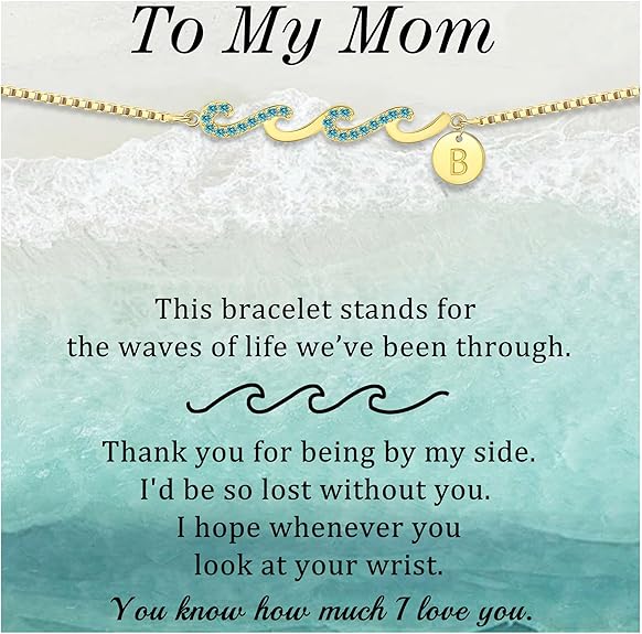 Dainty Gold Bracelet with Initials, Gifts for Women Initial Bracelets for Women Mom Gift Teen Gifts Trendy Stuff Wave Bracelet Grandma Graduation Gifts for Her 2025 Daughter Friend Letter A-Z Birthday Christmas Jewelry