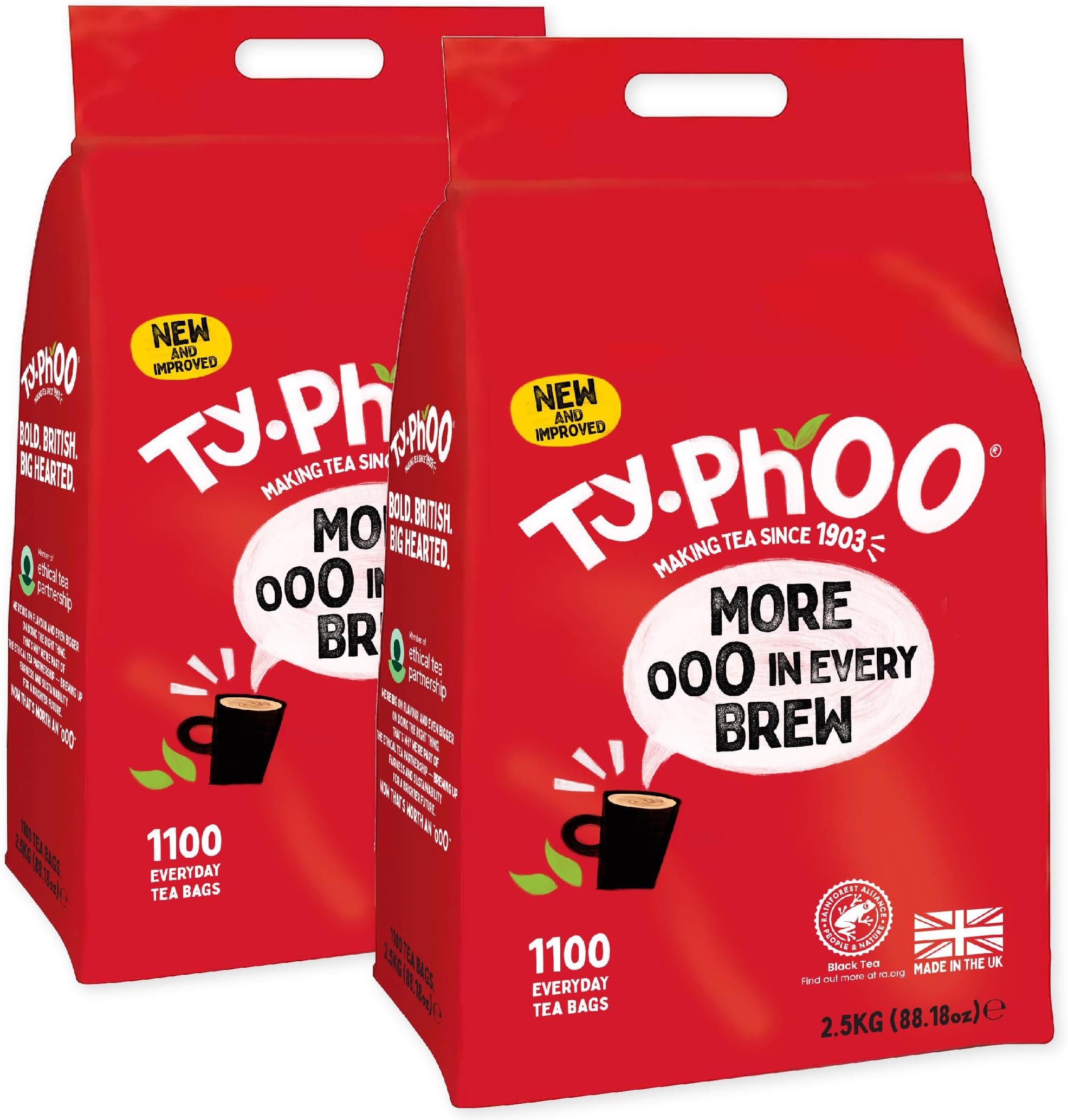 Typhoo Tea • 1100 Black Tea Bags x 2 (Multipack) • Refreshing Everyday Blend • Bold & Full-Flavoured • Vegetarian Friendly • Packed in the UK • Ethical Sourcing • Ideal for Office catering