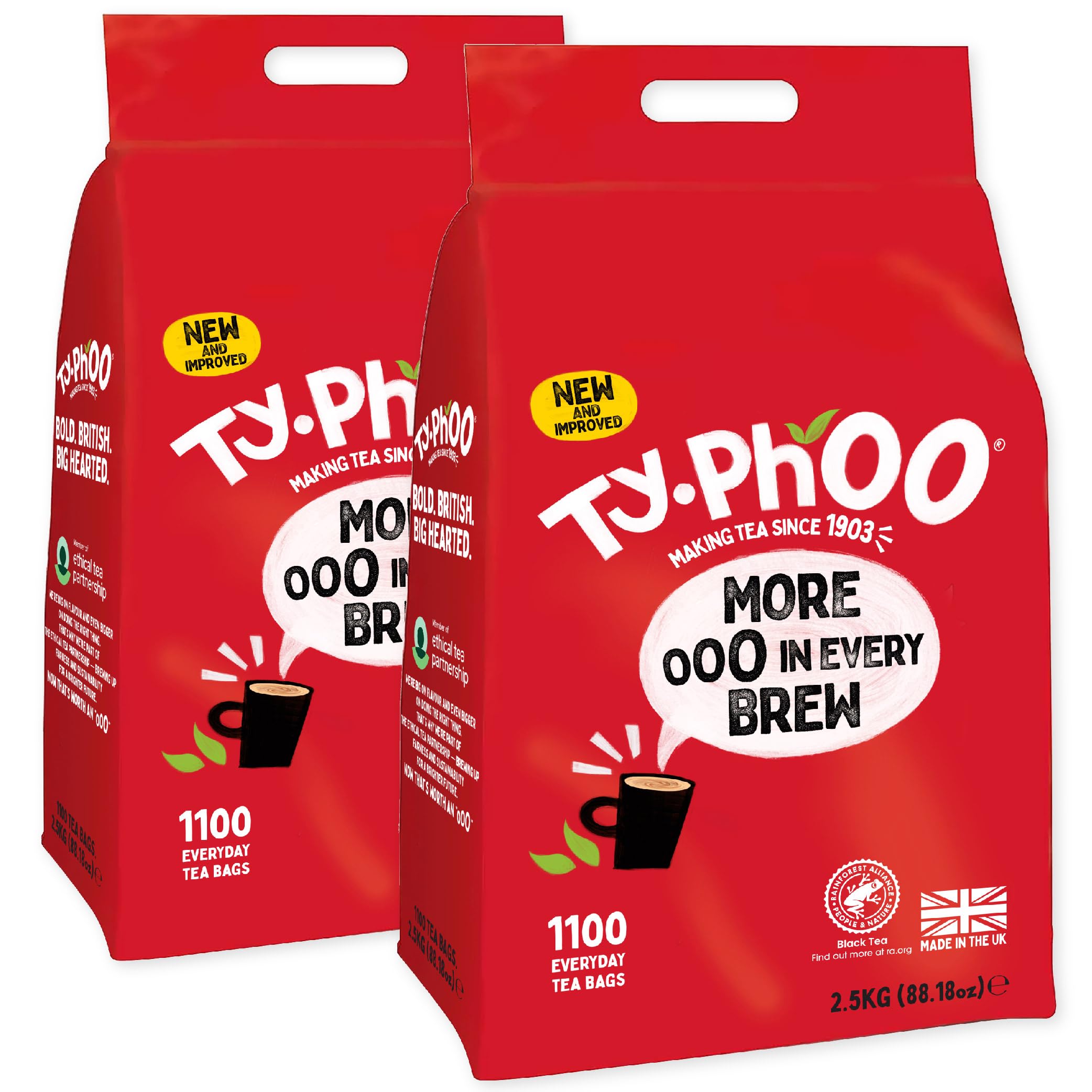 Typhoo Tea • 1100 Black Tea Bags x 2 (Multipack) • Refreshing Everyday Blend • Bold & Full-Flavoured • Vegetarian Friendly • Packed in the UK • Ethical Sourcing • Ideal for Office catering
