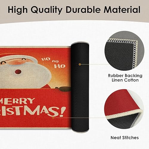 Miniatura 5 de Arttown Tapete de Navidad para puerta de exterior, diseño de Papá Noel, diseño de dibujos animados, color rojo, para puerta delantera, de invierno,