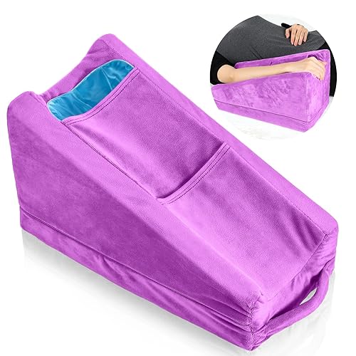 Miniatura 9 de Buryeah Almohada de brazo con 2 bolsillos de hielo, almohada de apoyo ergonómica suave para reposamanos en el codo, almohada de cuña para brazos