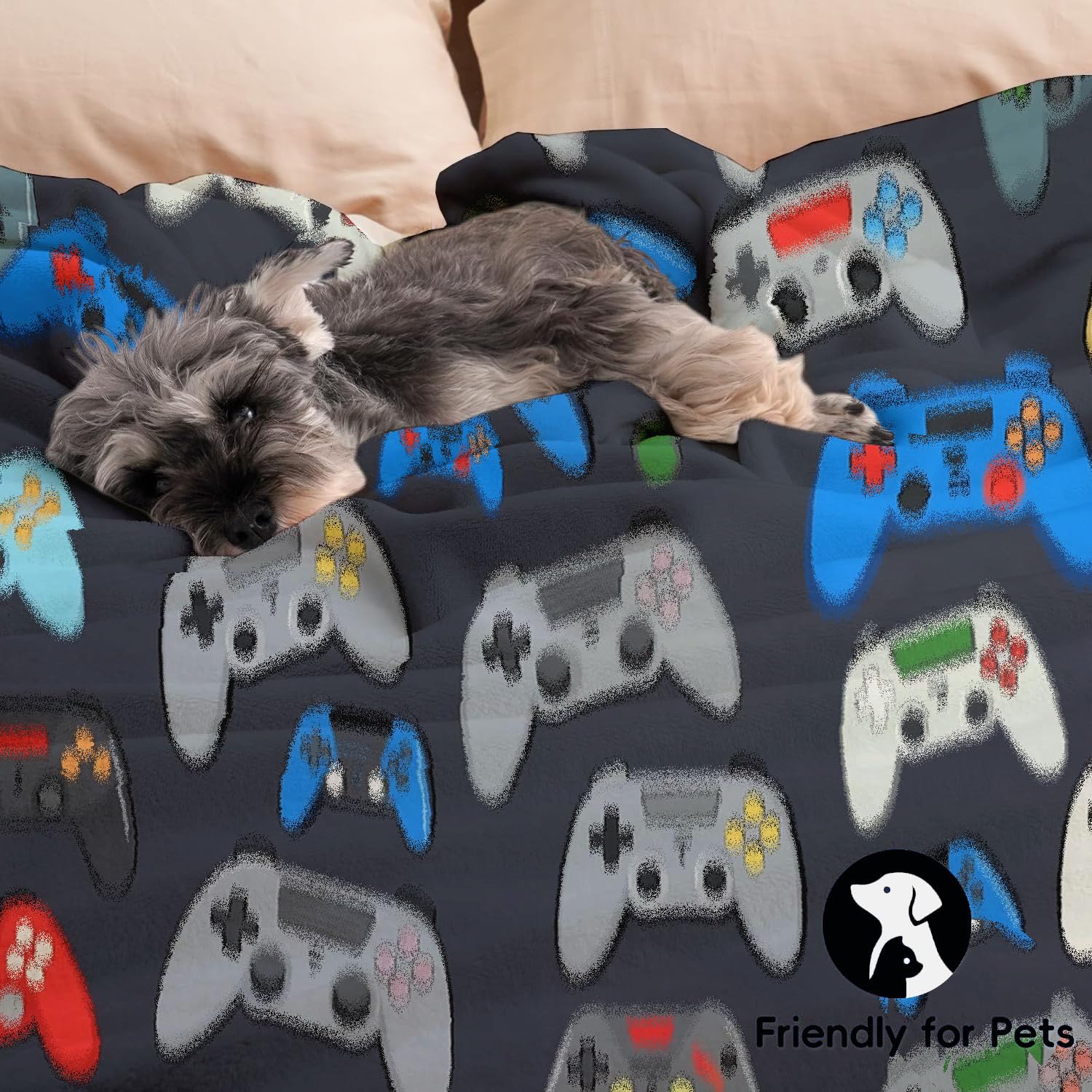 Coperta Pile In Morbido, Console Videogiochi Cartoni Animati Poster Gioco Coperte Flanella Divano 230X270Cm, Coperta Plaid Letto Calore Copriletto, Grigio Scuro Coperte Regali Per Ragazzi Ragazze