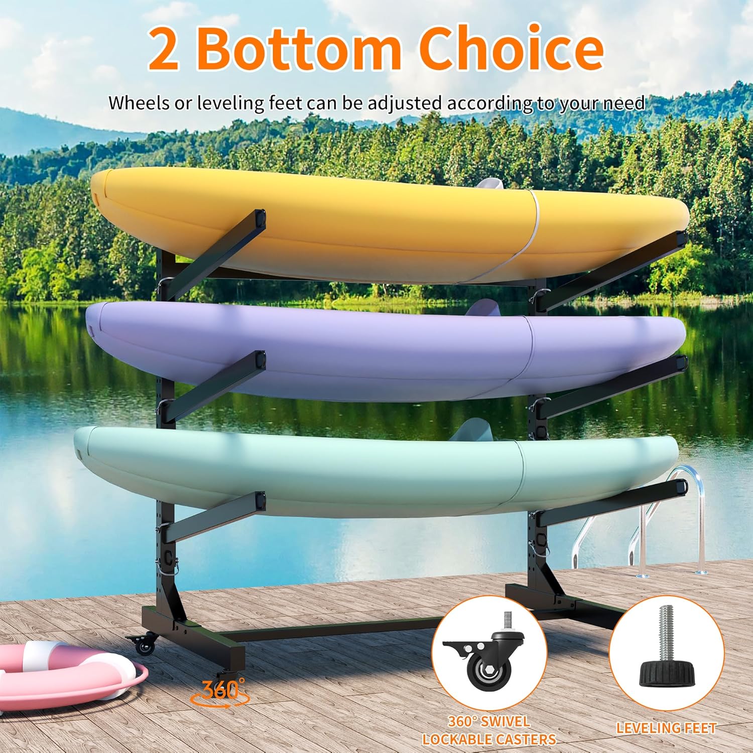 Freestanding Kayak Storage Rack Kayak Equipment Heavy Duty Weatherproof Outdoor Storage Hooks for Kayaks SUP Canoe Paddle Board