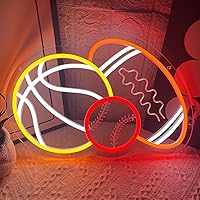 3-Ball Sports Neon Sign: Basketball Baseball Football LED Light for Man Cave, Bedroom, Game Room, Party Decor - Dimmable USB