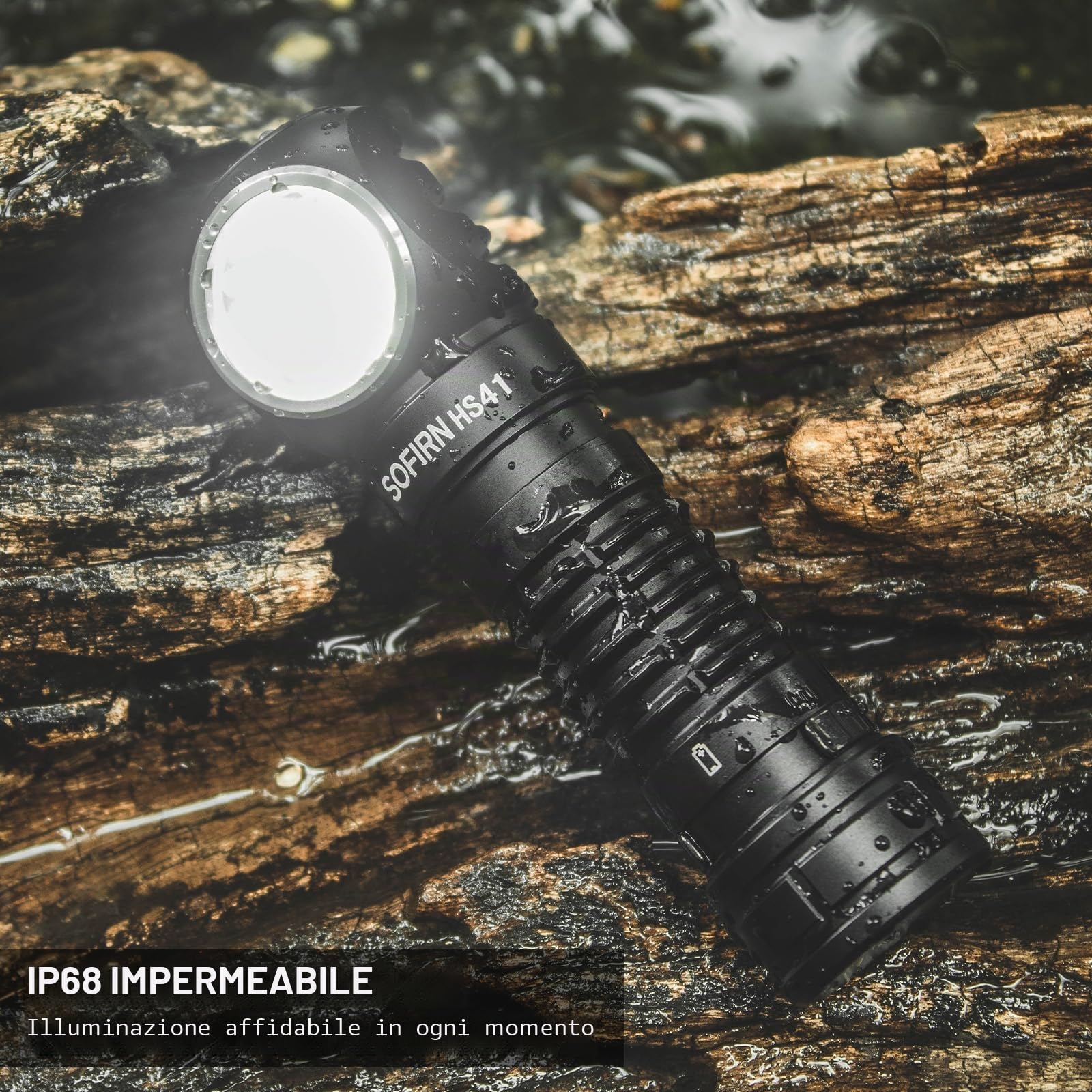 Sofirn HS41 Torcia frontale, 4000 lumen, portata di illuminazione 325 m, torcia LED ricaricabile USB C, 9 modalità, con batteria, per corsa, jogging, pesca, campeggio