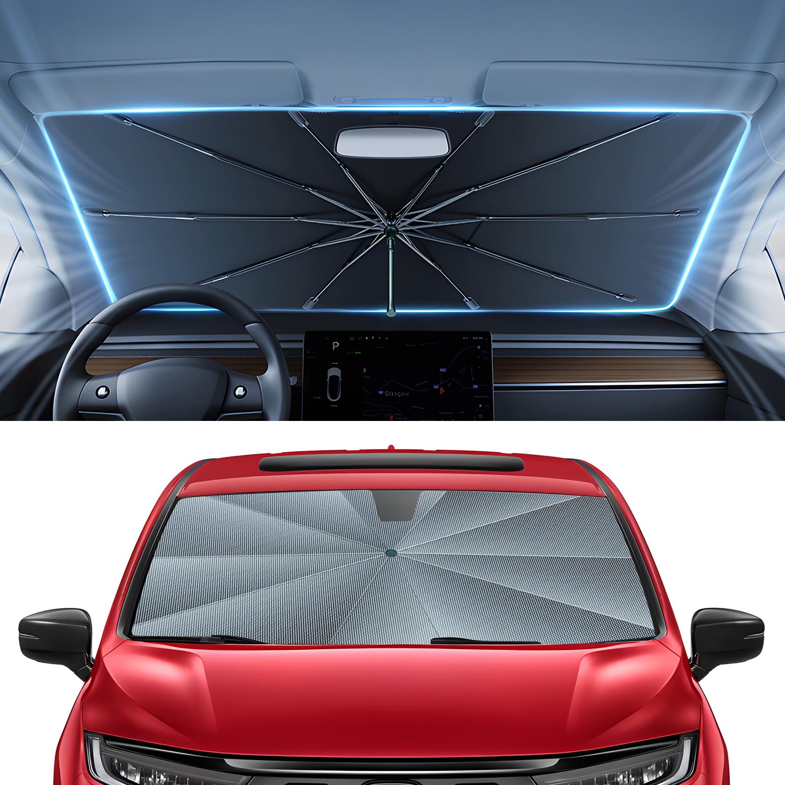 Autorder Windshield Sun Shade Umbrella for 2018-2025 2026 Honda Odyssey Accessories,Upgraded Ice Crystal Material,Easy Setup Umbrella Sunshade for Car Windshield,100% Sun Blocking