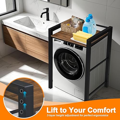 Miniatura 5 de Estante vertical de acero resistente para lavadora y secadora apilable, con una capacidad de carga de 661.4 lbs. (negro)