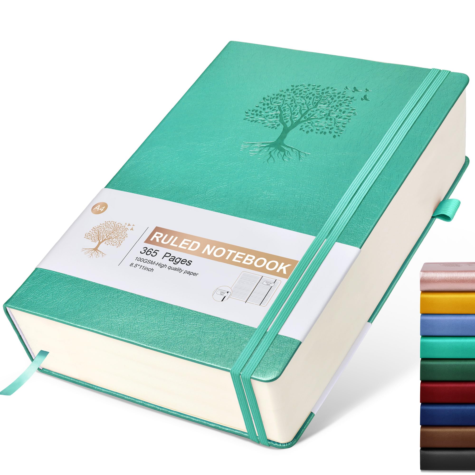 Diario a righe, 365 pagine, formato A4, grande diario per scrivere a righe, diario in pelle con copertina rigida per donne e uomini, quaderno quotidiano per lavoro, prendere appunti, carta spessa 100