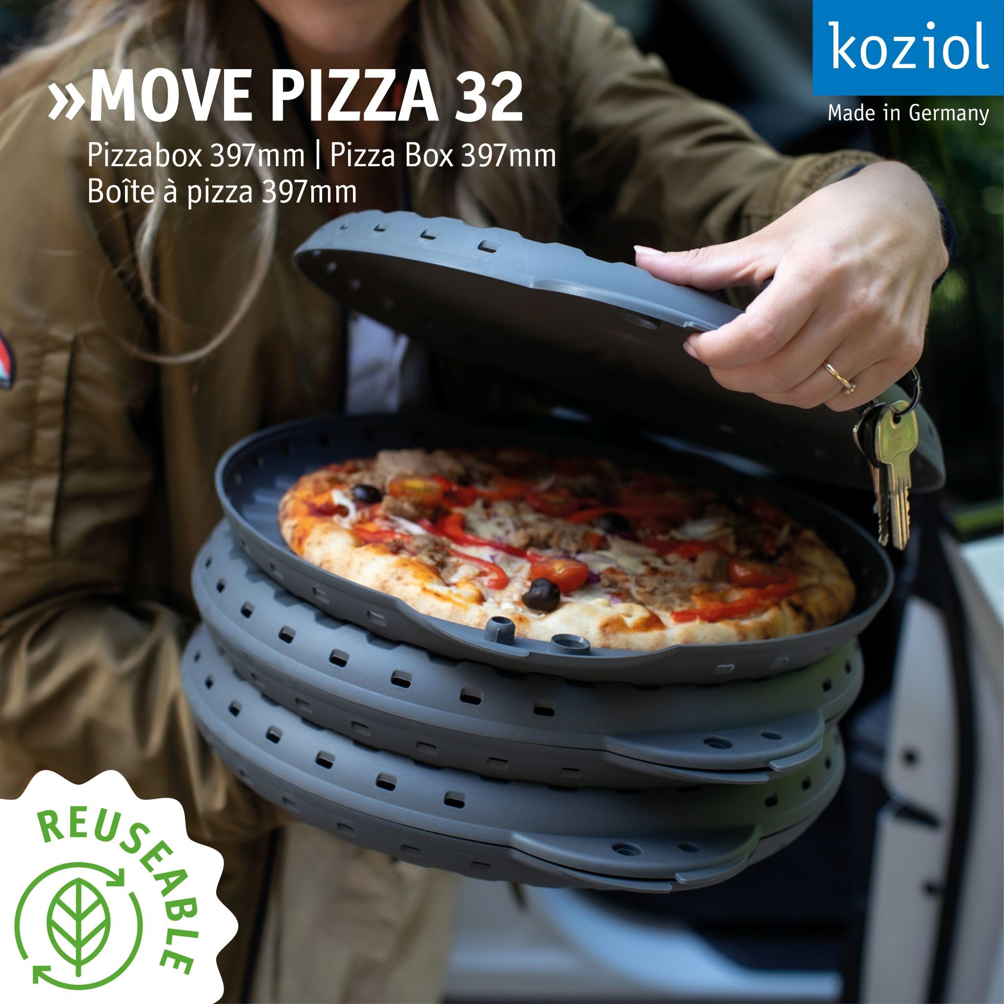 Koziol MOVE PIZZA 32 Lot de 6 boîtes à pizza réutilisables en plastique 32 cm de diamètre Réutilisables, incassables, passent au lave-vaisselle