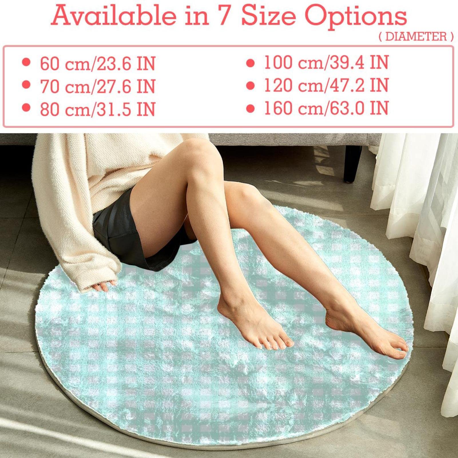 Teppich für Schlafzimmer, Wohnzimmer, Arbeitszimmer, rund, Minzgrün