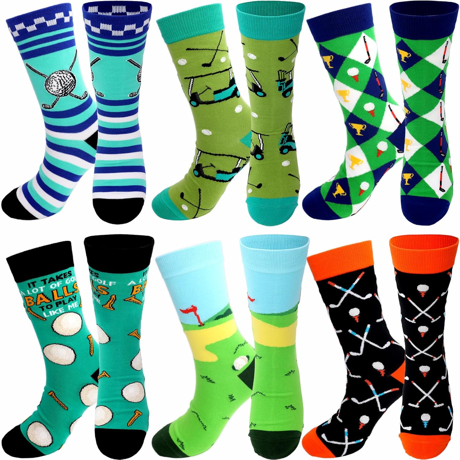 Fancy Land 6 Pairs Funny Golf Socks Men Women Valentines Gifts for Golf Lover Birthday Holiday Party Supplies - Image 9