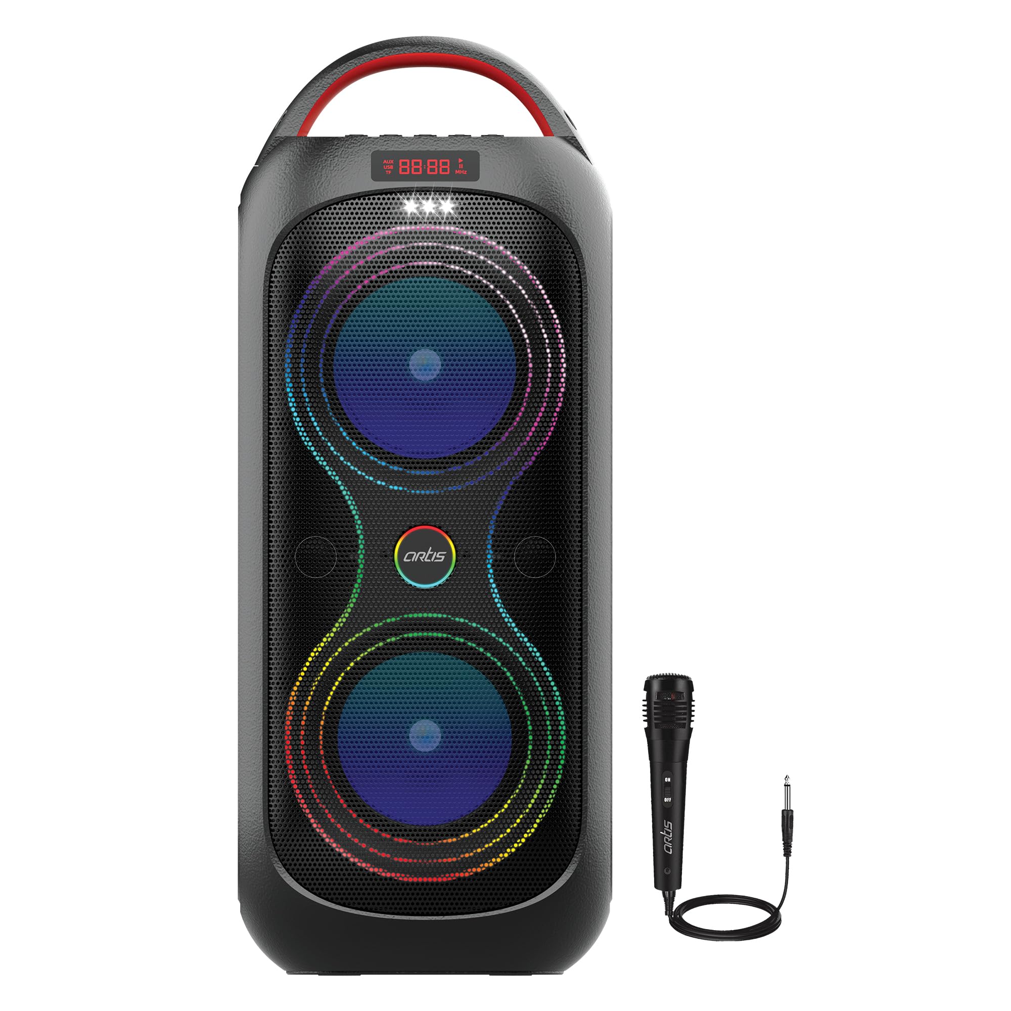 Artis MS309 Wireless Bluetooth Party Speaker with with RGB Glow Lights, Bluetooth Connectivity, USB Input, FM Radio, TF Card Reader, Aux Port, & Wired mic (30W RMS)-image-30