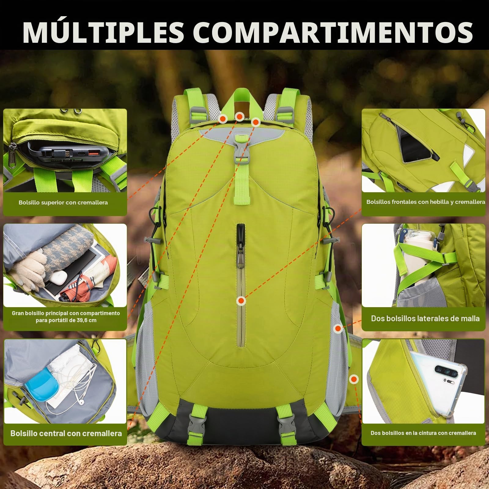 Long Keeper 40 Litros Mochila Senderismo Hombre Mujer Impermeable Mochila Viaje Trekking Montaña con Funda Lluvia Multibolsillos Multiusos para Al Aire Libre
