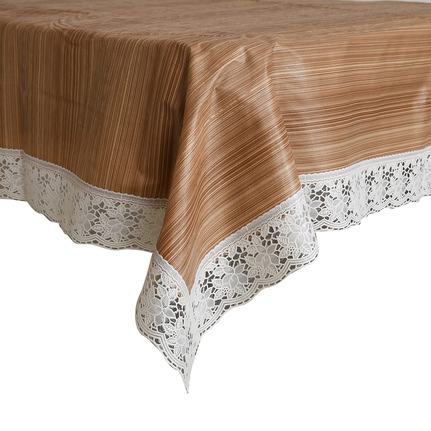 Kuber Industries Wooden Design PVC 4 Seater Center Table Cover 60"x40"(Light Brown)-CTKTC032935, standard