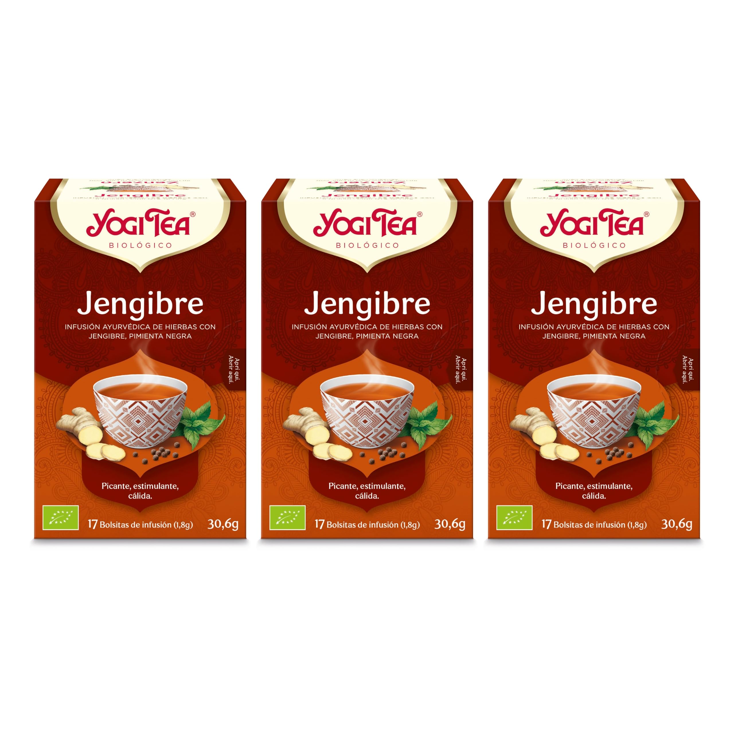 Yogi Tea Jengibre Infusión Ayurvédica Sin Cafeína Pack 3x17 bolsitas