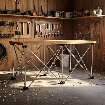 Heavy Duty Folding Workstand with Carry Bag, Max Load 420kg Pop-Up Sawhorse/Trestle Base for Tile Slabs, Workbench Woodworking & Construction Worktop No-Assembly Portable Work Bench (6 Legs)