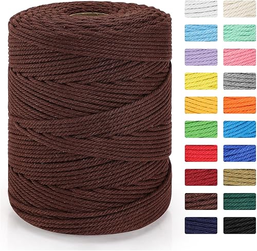 Miniatura 8 de Cordón de macramé de 0.157 in x 328 yardas  Cuerda de macramé 100% algodón natural  Cuerda de algodón trenzado de 4 hebras para manualidades, tejer,