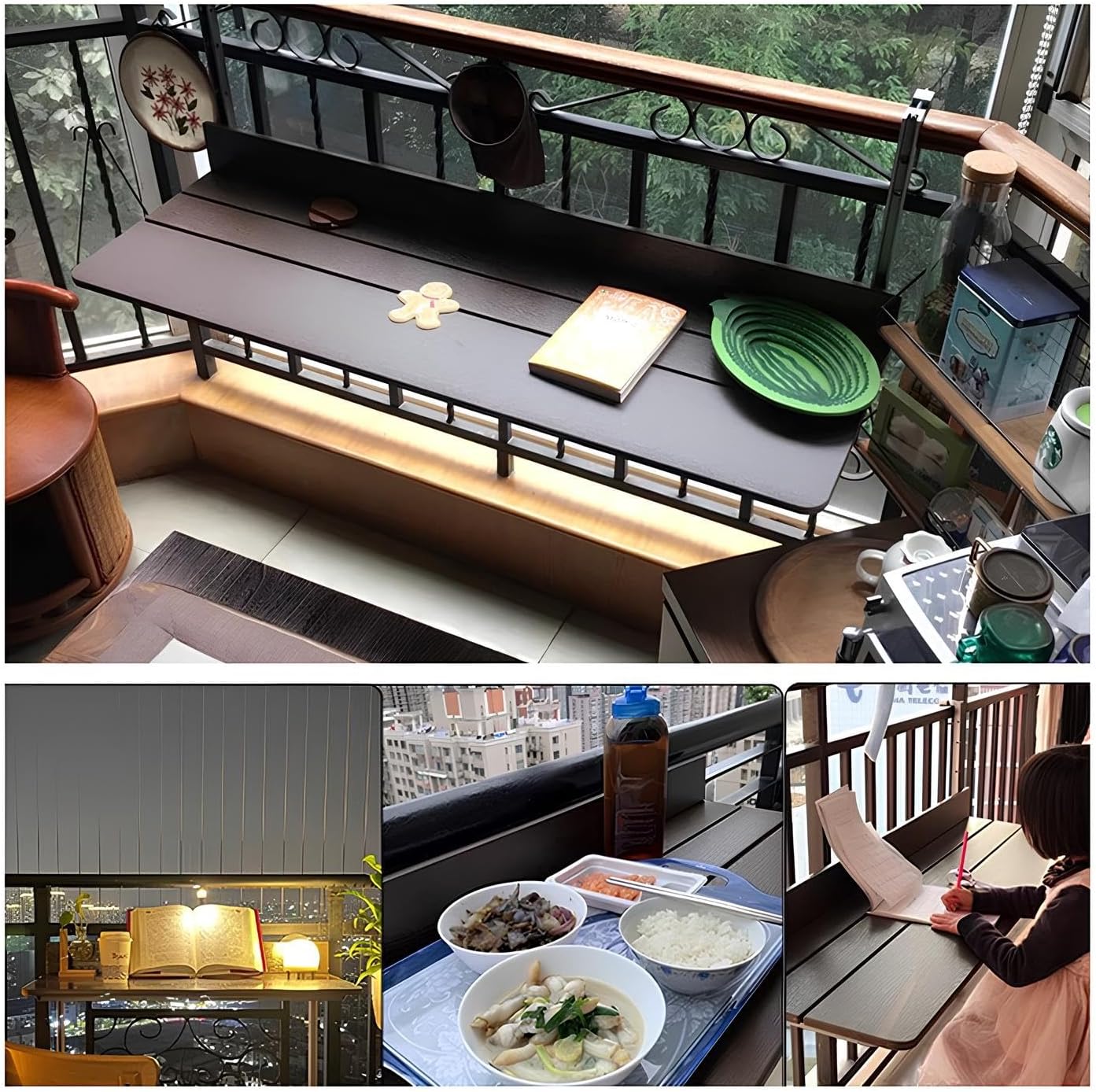 Wall-Mounted Folding Table with Railing for Balcony, Space-Saving Drop-Leaf Desk, Floating Workstation (120 * 37cm) - Perfect for Small Spaces