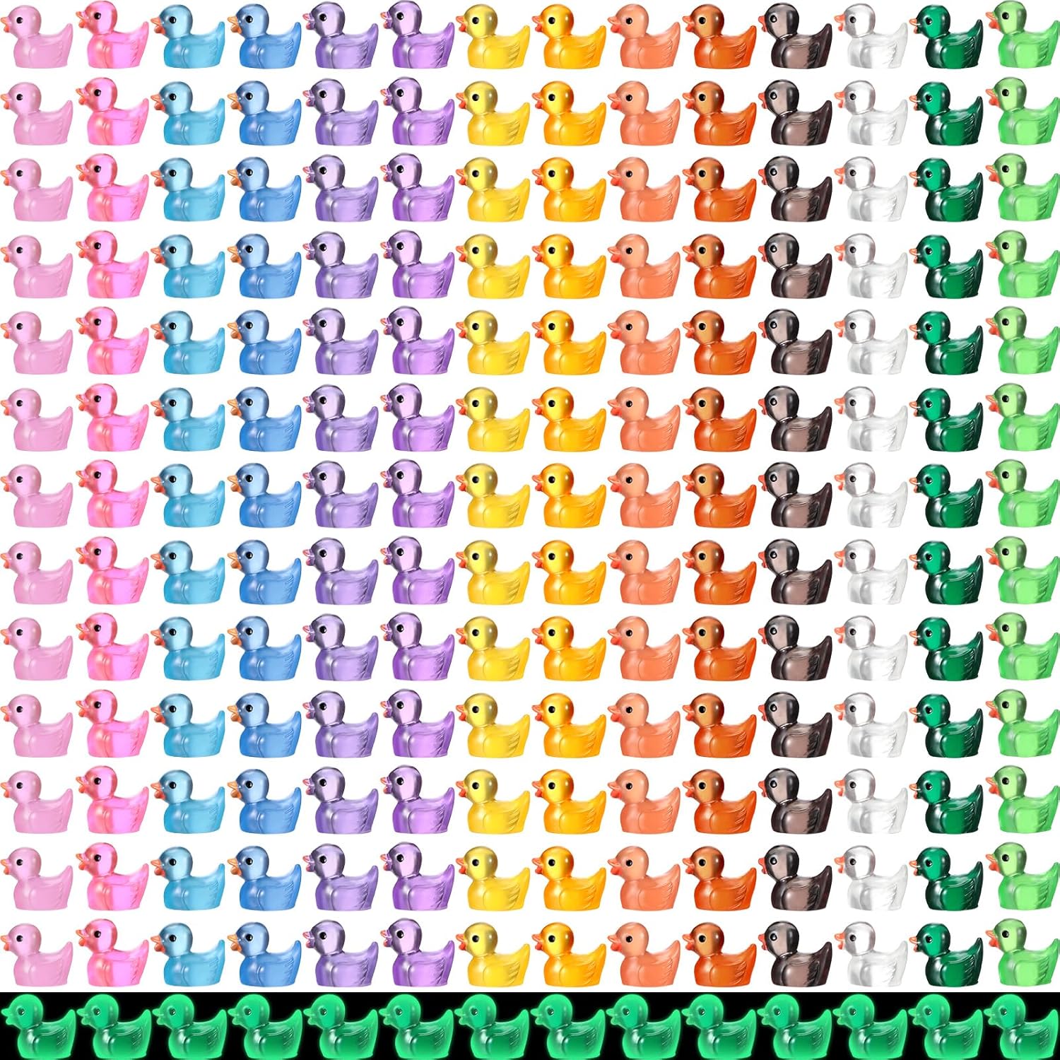 Junkin 700 Pcs Mini Resin Duck Glowing in The Dark Little Tiny Ducks Miniature Figures Dollhouse Ornament Potted Plants Cake Decoration DIY Craft Charms for Party Toys Favors 14 Colors