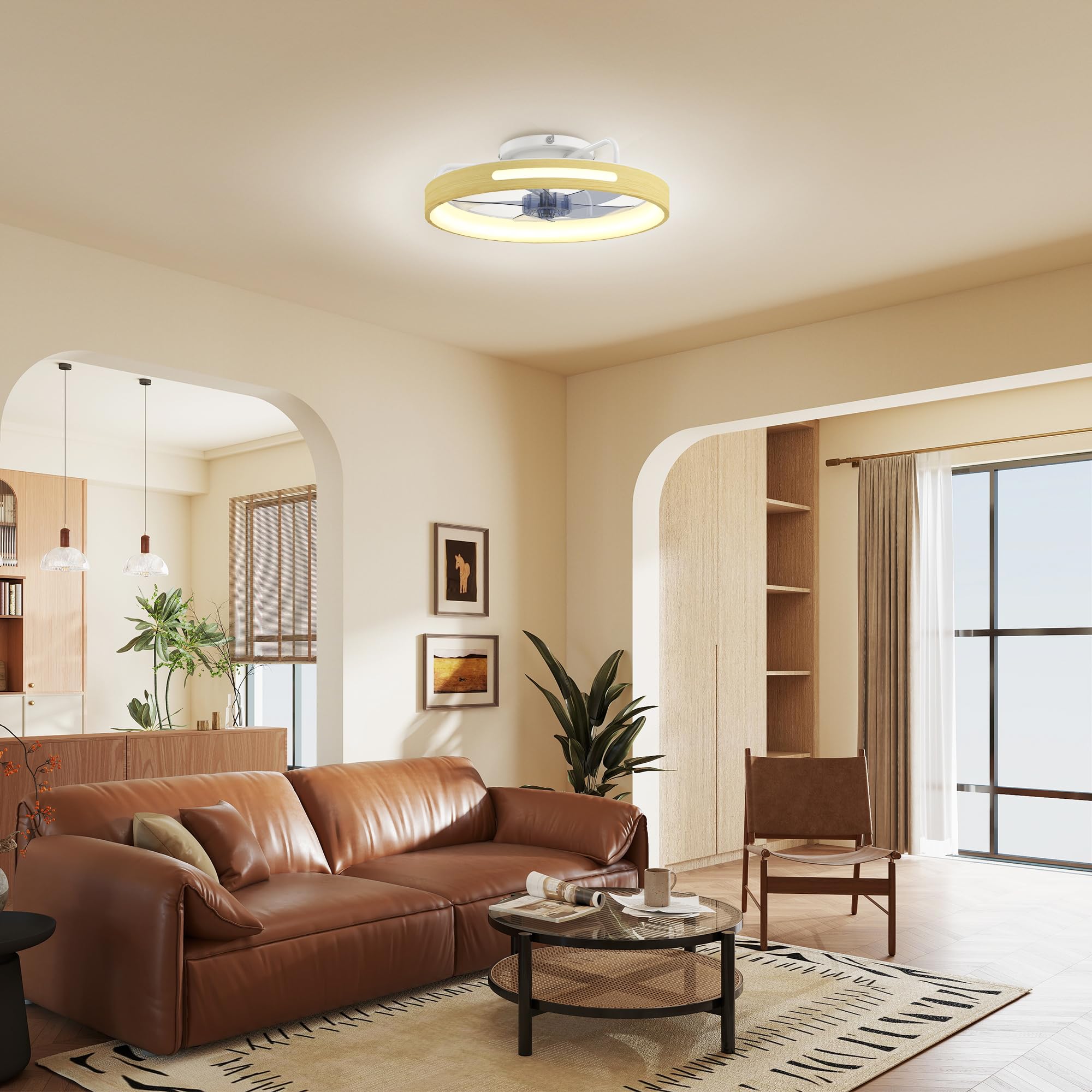 HOMCOM Deckenleuchte mit Ventilator, Ø49 cm Leise LED Deckenventilator mit Beleuchtung, Fernbedienung, 6 Geschwindigkeiten, 3 Farbtemperaturen, umkehrbarem DC-Motor, Timer für Wohnzimmer, Schlafzimmer