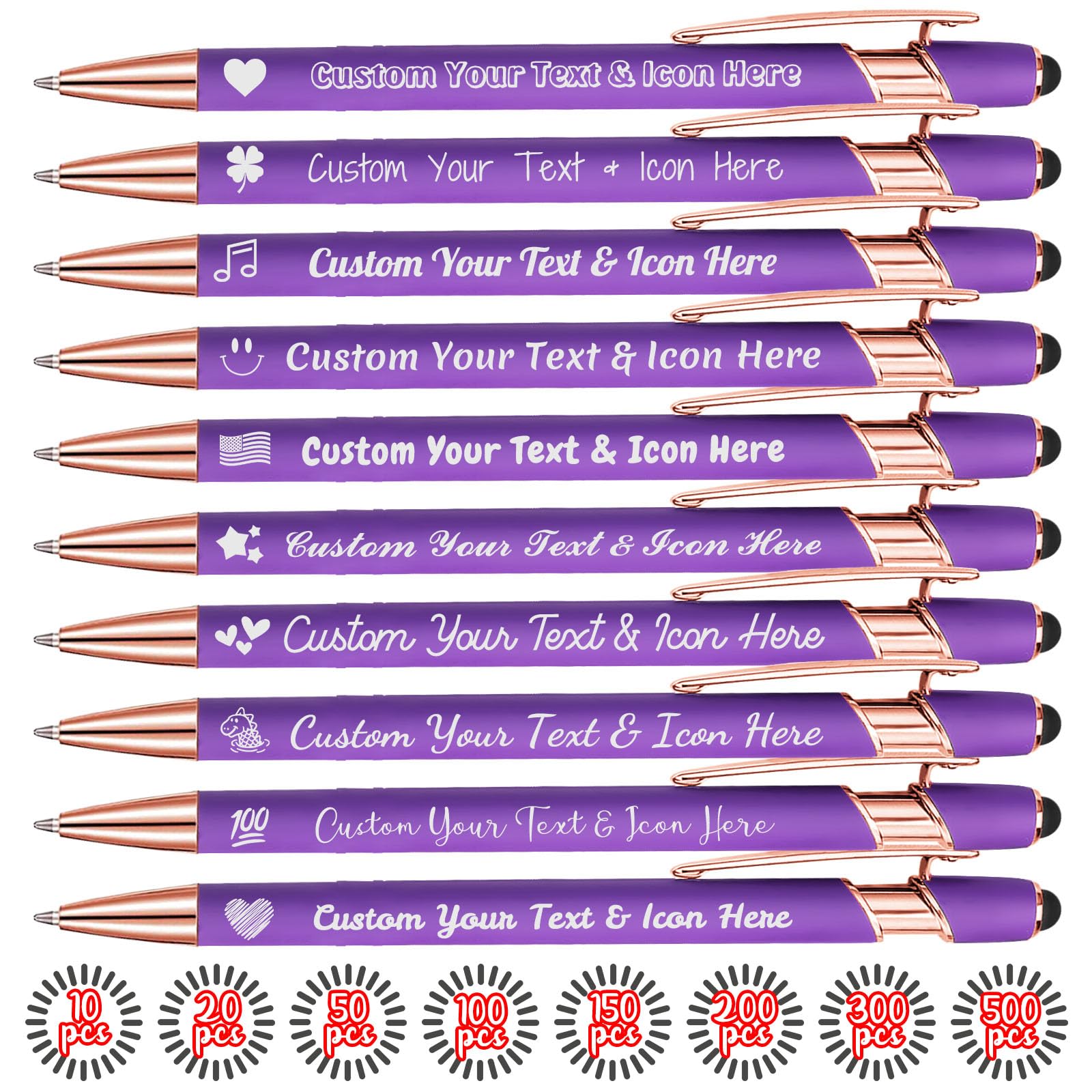 FwSYouMAI Up to 500 pcs Personalized Pens Custom Pens Bulk Engraved Business Name Text Logo, Customized Promotional Items Black Ink Stylus Pen, Gift for Anniversaries, Graduation, Birthdays, Wedding