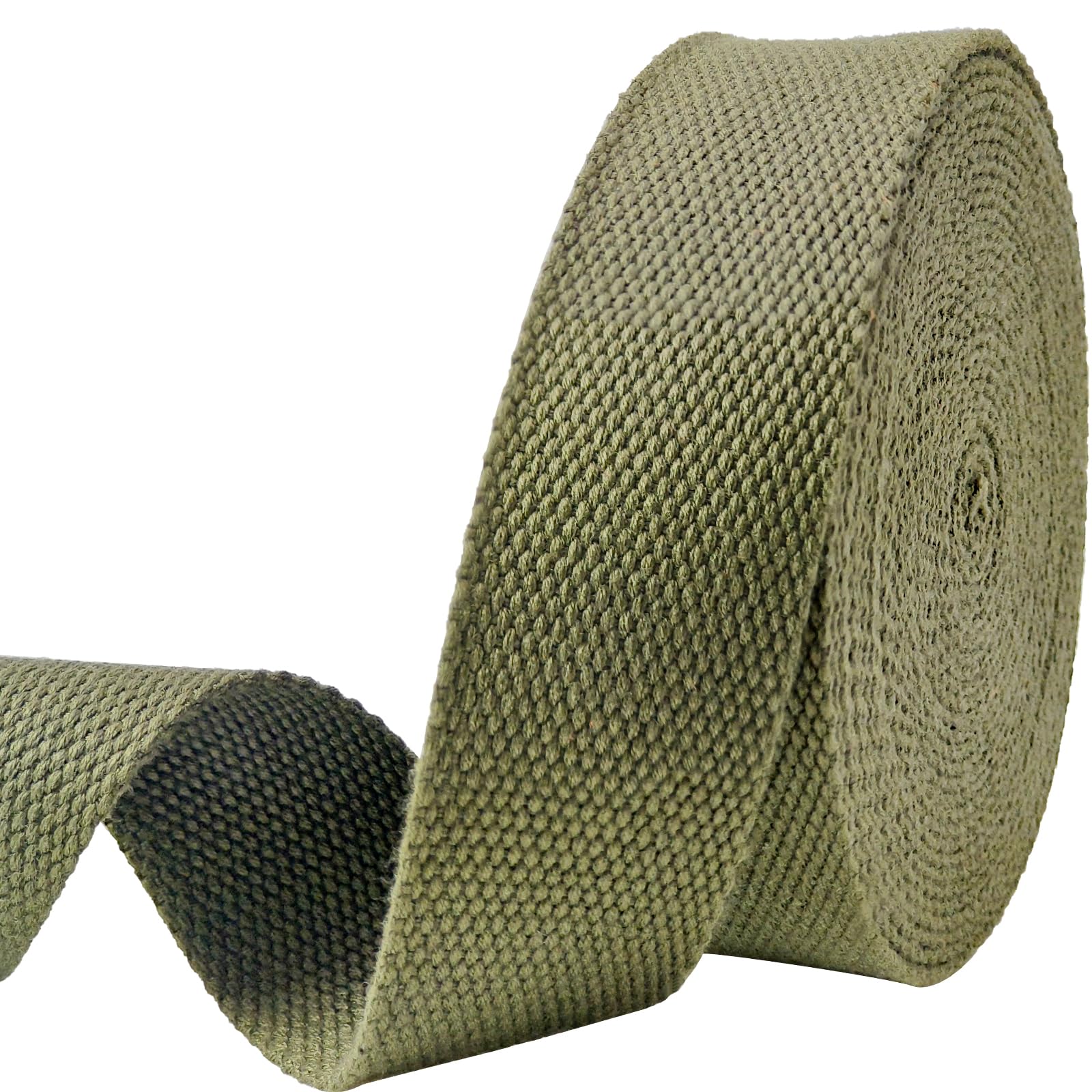 Heavy-Duty 1.5 Inch Cotton Webbing - 2.0mm Thick (6 Yards) - Natural Belt Strap for Dog Collars, Bag Handles, DIY Crafts, Slings, Aprons & Sewing Projects (Olive Green)