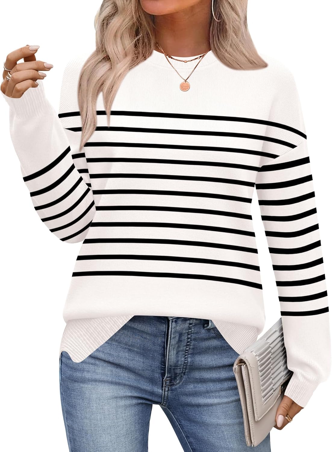 Zeagoo Womens Crewneck Pullover Sweater Long Sleeve Knit Side Slit 2025 Fall Winter Sweater Tops