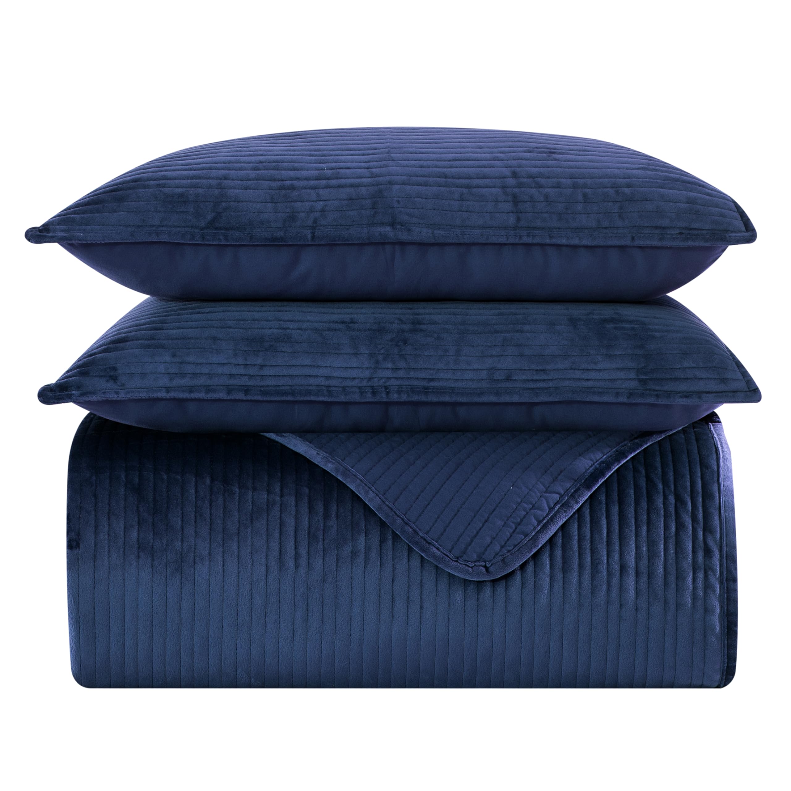 Elegant Comfort Luxury 3-Piece Velvet Corduroy Stripe Quilt Set, Ultra Soft Bedspread - Cozy Velvet Coverlet Set - 3PC Medium Weight Quilted Set with