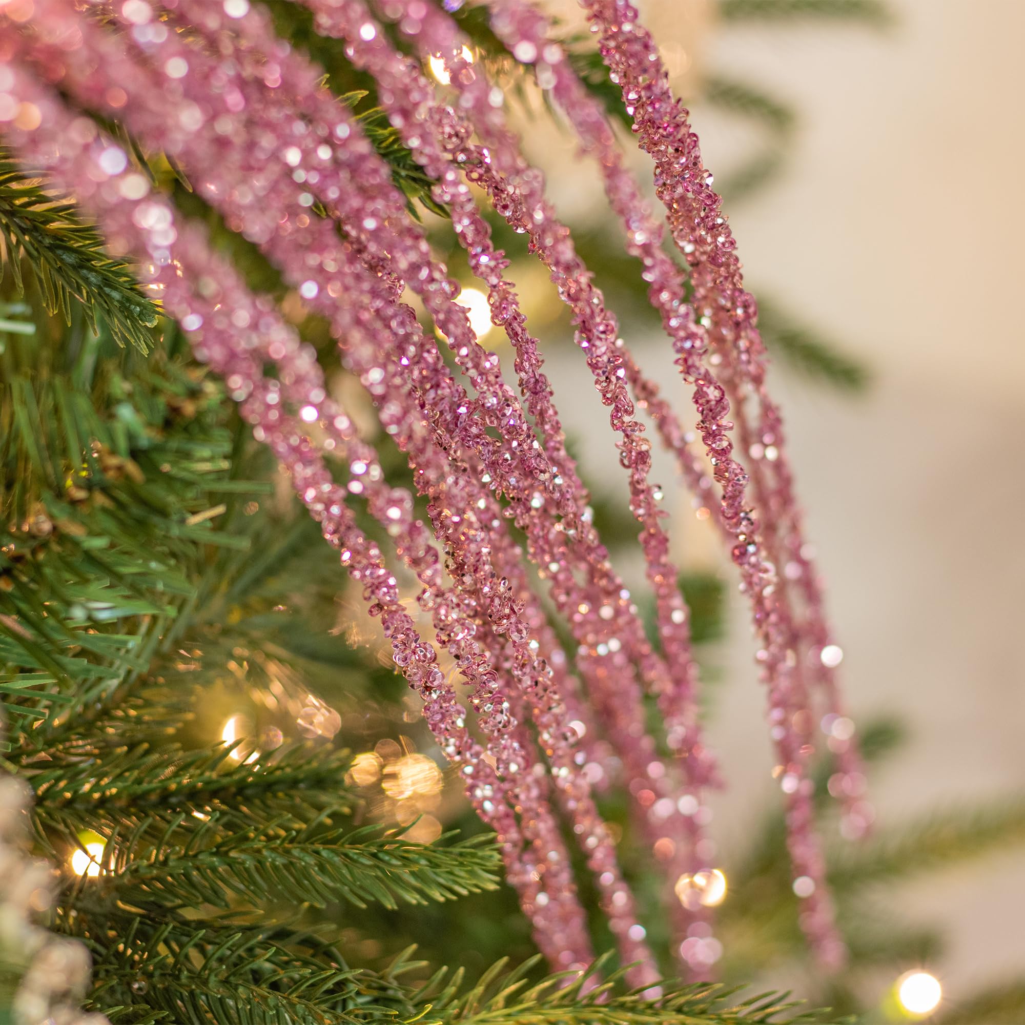 KI Store 6 rami decorativi di Natale, rami di Natale artificiali, 82 cm, con rami di brillantini, ramoscello di vischio, per decorazioni natalizie (clip rosa)