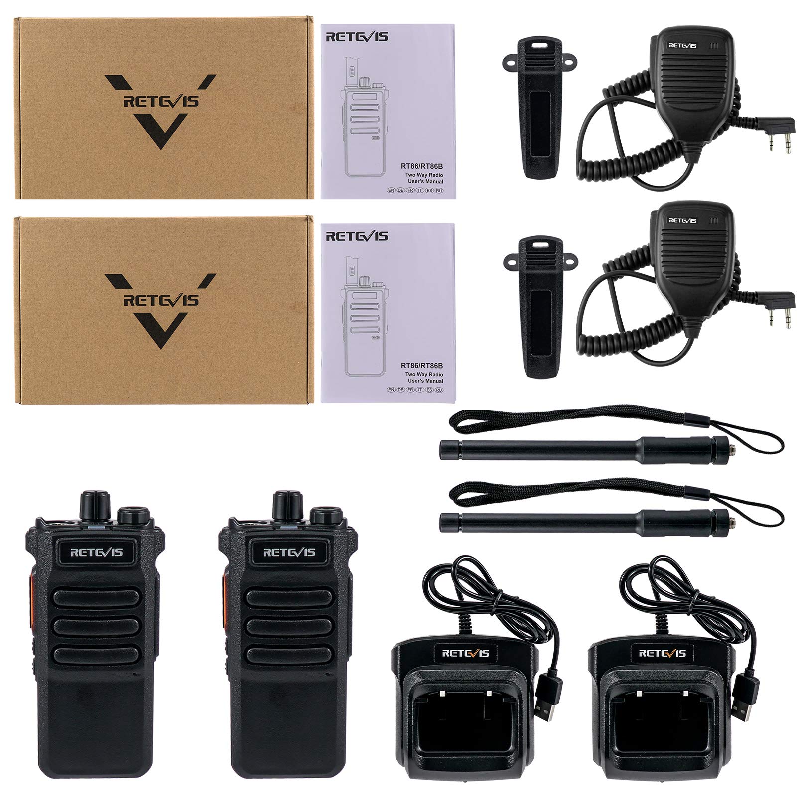 Retevis RT86 Radio Bidirezionale a Lungo Raggio, Walkie-Talkie ad Alte Prestazioni con Microfono Altoparlante, Radio Bidirezionale Portatile da 2600 mAh (Nero, Confezione da 2) (Nascondi schermo)